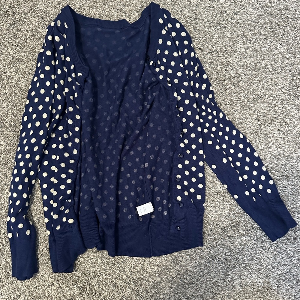 Navy Blue With Cream Polka Dots Button Cardigan